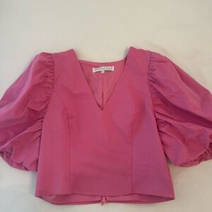 Endless Rose Puff Sleeve V-Neck Blouse - Hot Pink